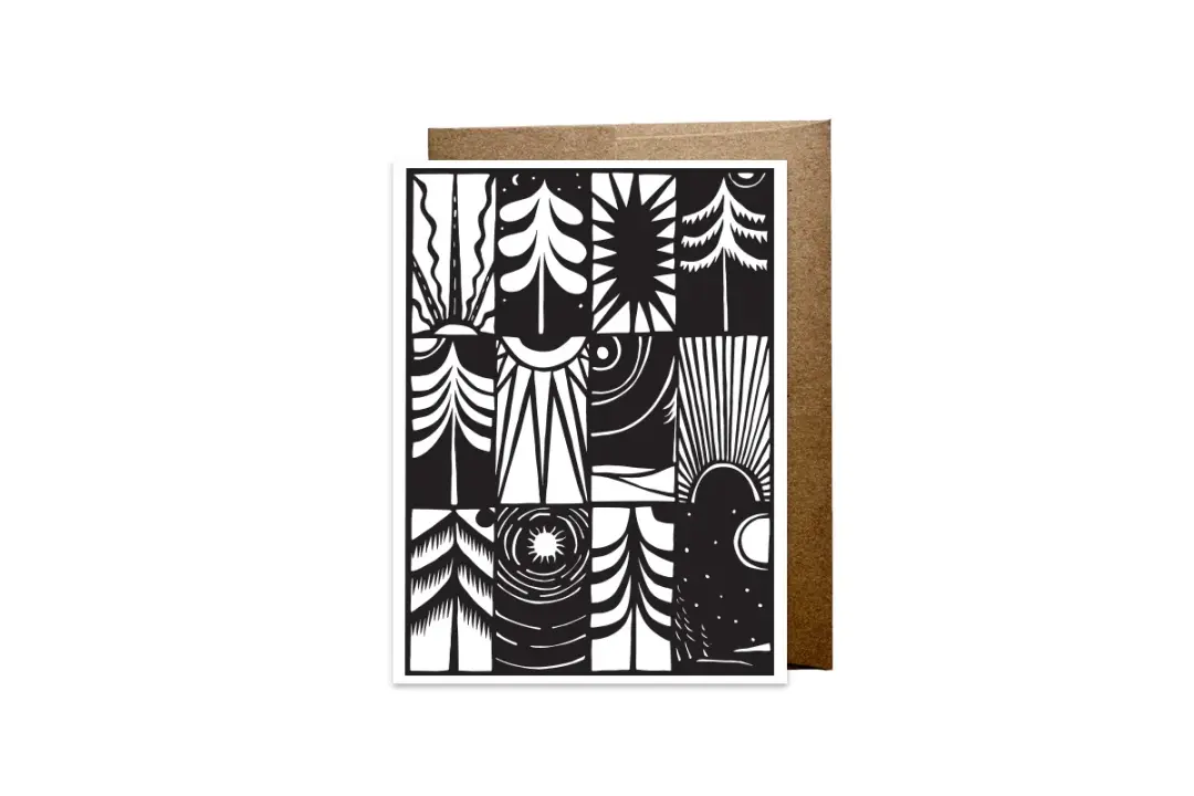 "Winter Trees and Sun" card