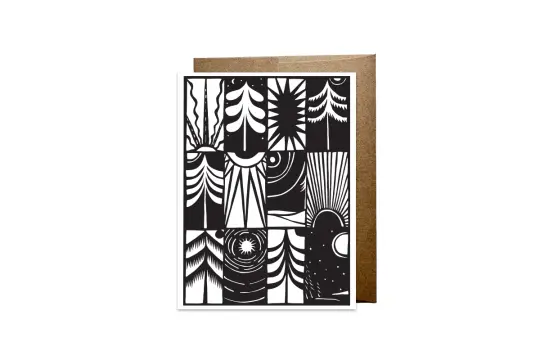 "Winter Trees and Sun" card
