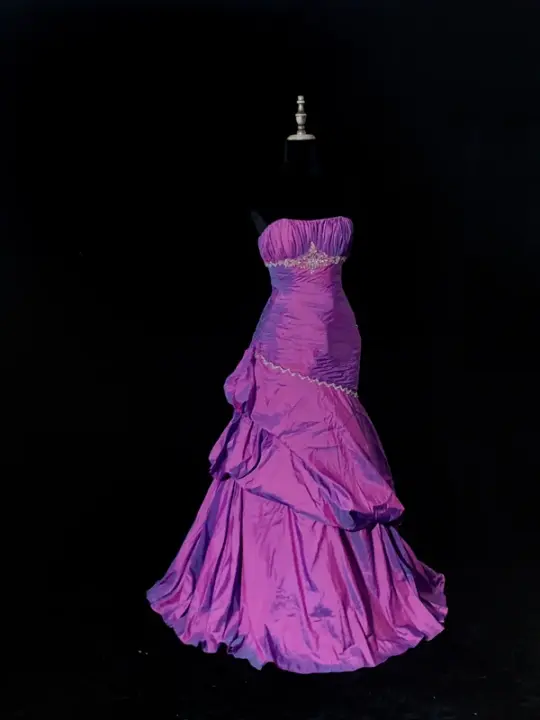 Purple strapless, fitted waist, bodycon skirt, long ball gown R8687