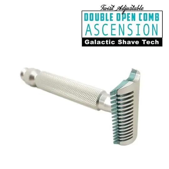The Ascension Twist-Adjustable Double Open Comb Safety Razor - CNC Machined | 7075 Aluminum | Electric Aqua Base