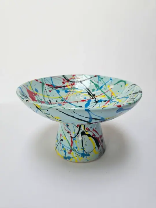Blue splash pedestal bowl - made to order