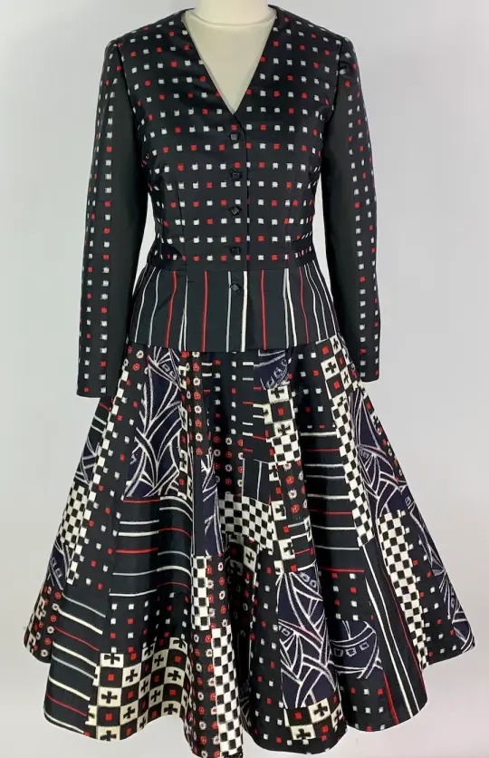 Black and Red Pieced Meisen Skirt and Jacket