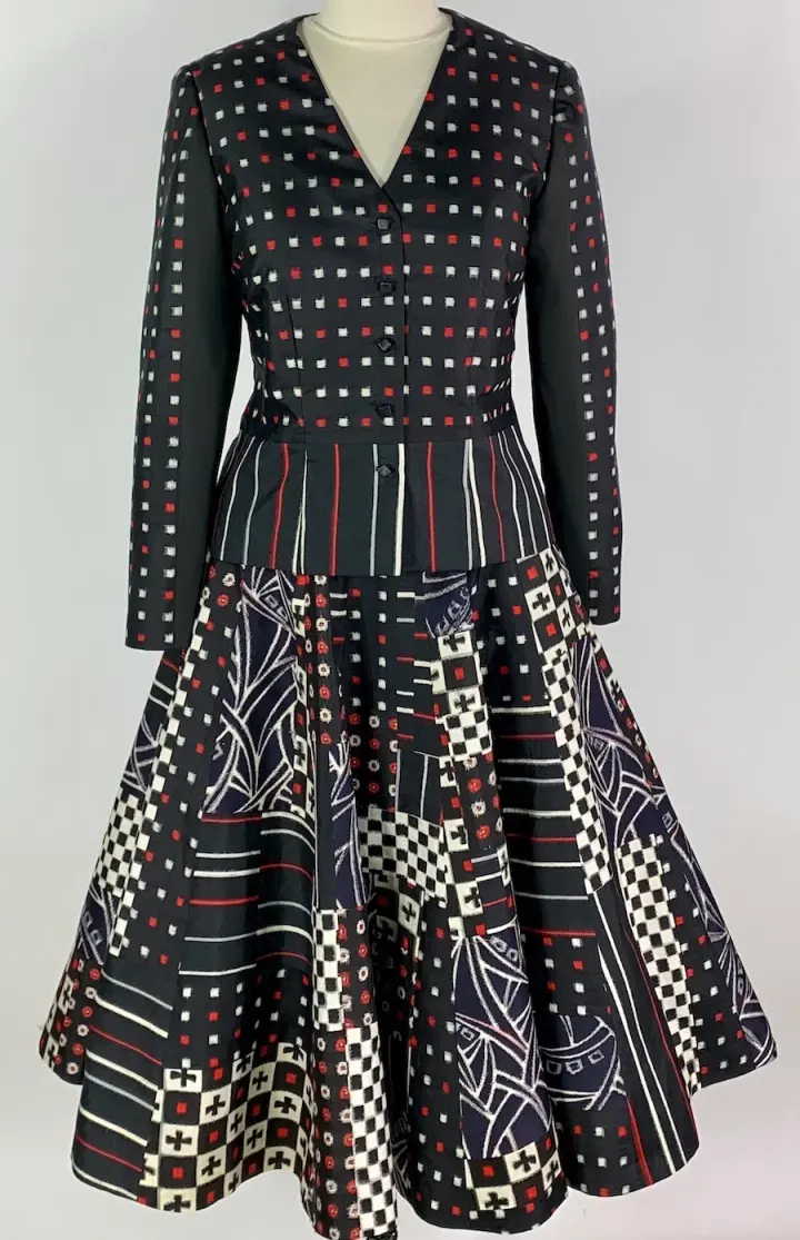 Black and Red Pieced Meisen Skirt and Jacket