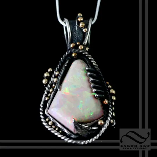 Natural opal pendant - Rustic southwestern style - With sterling silver and 14k