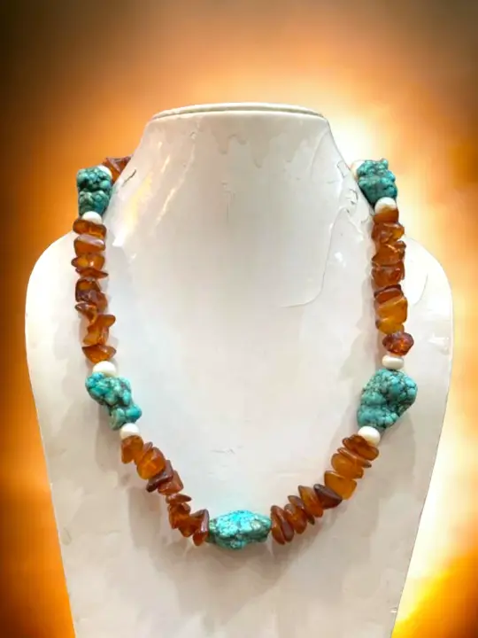 Amber & Turquoise HANDMADE necklace