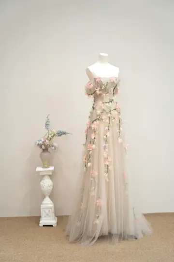 Light apricot strapless fitted long ball gown, bridal dress R8890