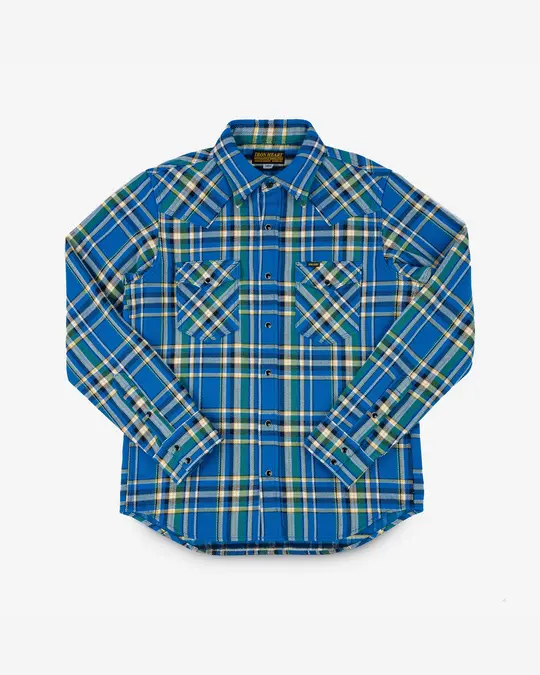 Ultra Heavy Flannel Tartan Check Western Shirt - Blue