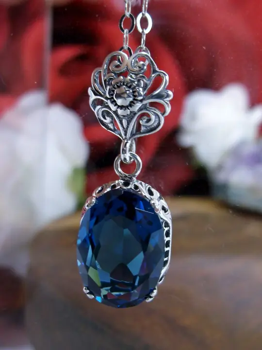 London Blue Pendant, Edwardian Jewelry #P70