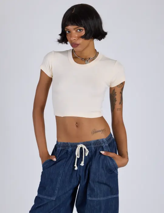 Cropped Baby Tee - Vintage Off-White