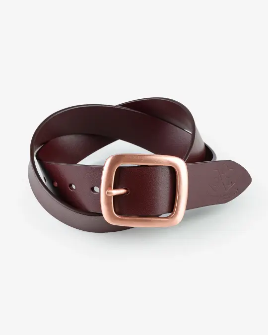 OGL Single Prong Copper Garrison Buckle Leather Belt - Full Dyed Brown