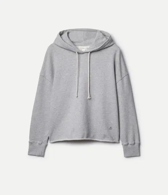 Retro Fleece Hoodie With Open Edge On Hem
