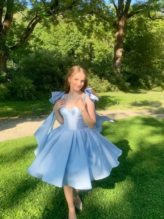 Light blue halter tube top waist princess tutu homecoming dress R3065
