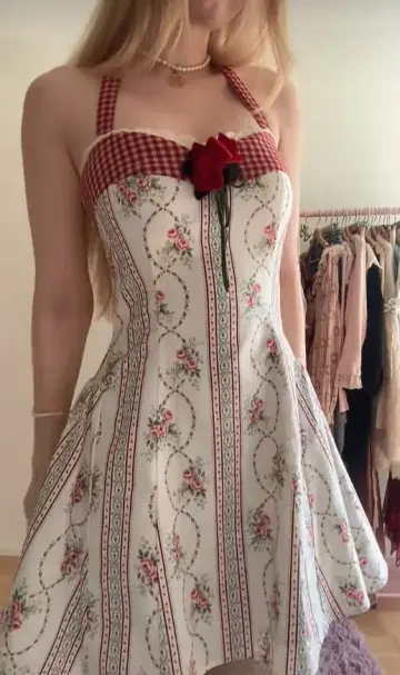 Chiffon Halter Floral Homecoming Dress , Retro Women's Short Prom Dress Summer Dress RS2191