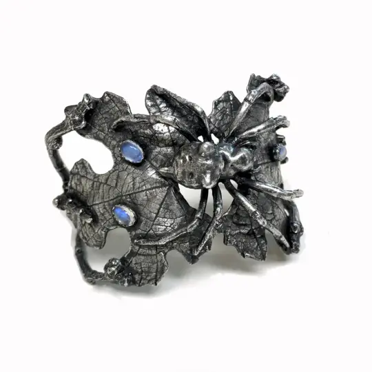 Monumental Orb Spider Cuff with Moonstone Dew Drops