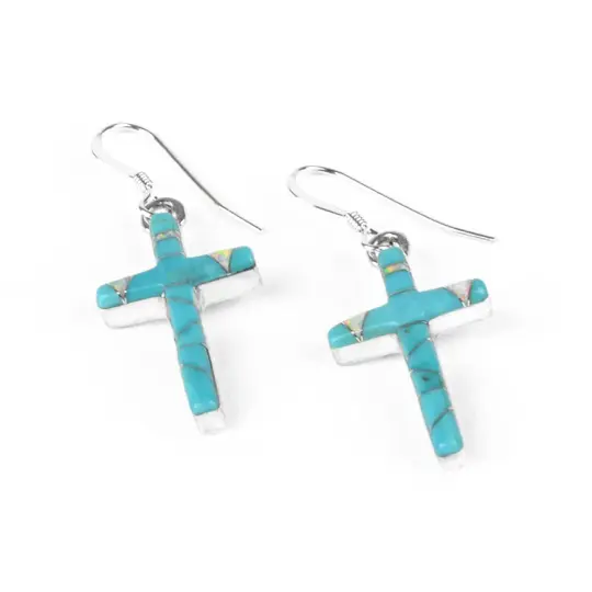 Turquoise with Opal Cross Earrrings
