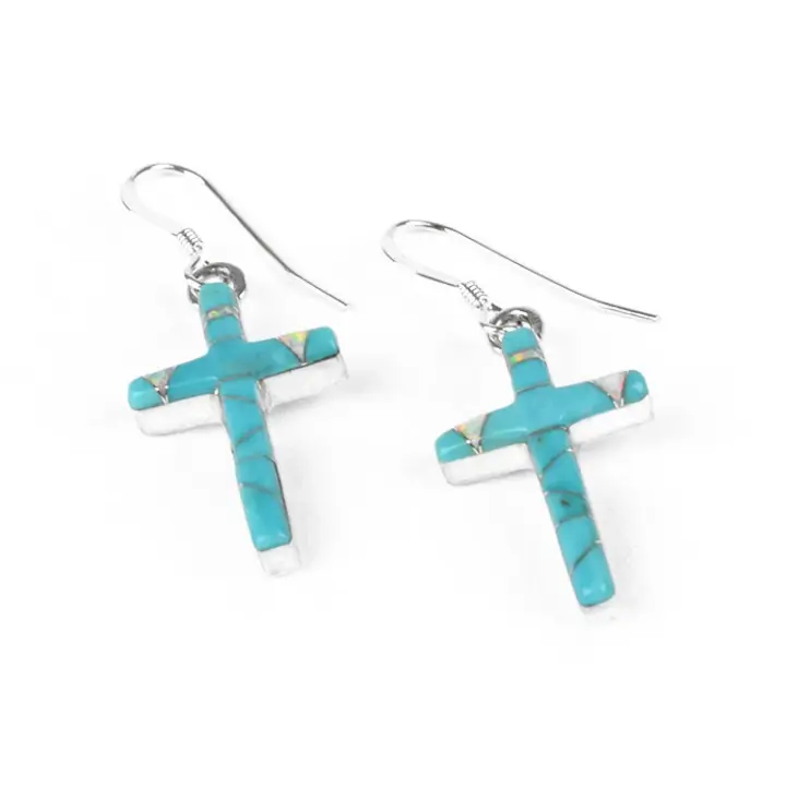 Turquoise with Opal Cross Earrrings