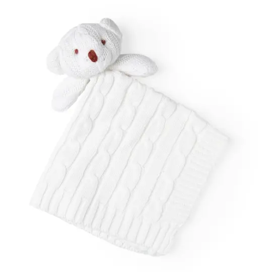 Baby Mode Knit Bear Security Blanket, White