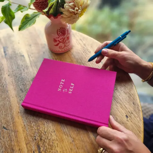NOTE to SELF Pink Linen Notebook – A5 Bullet Journal in Gold Foil