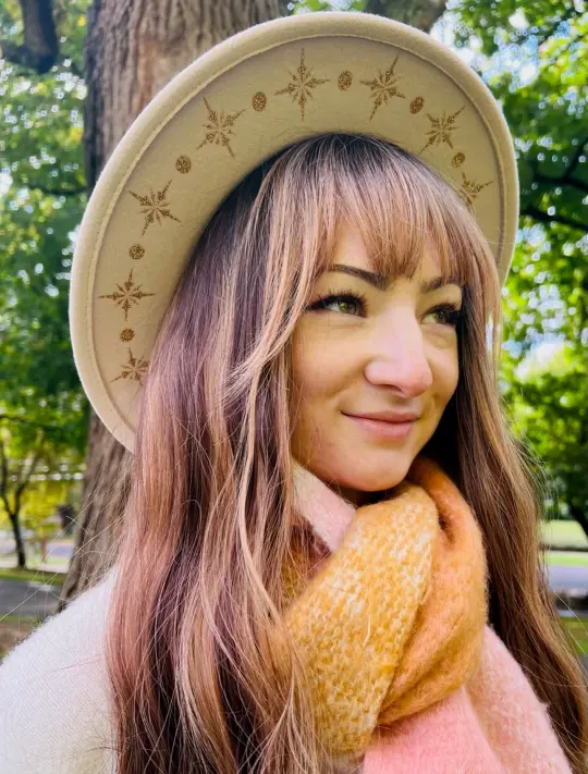 Cream Gold Starburst Vegan Felt Wide Brim Hat