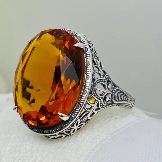 Orange Citrine Ring, Size 9.5 ring, Art Deco Vintage Revival Jewelry #D230 - Ready to Ship