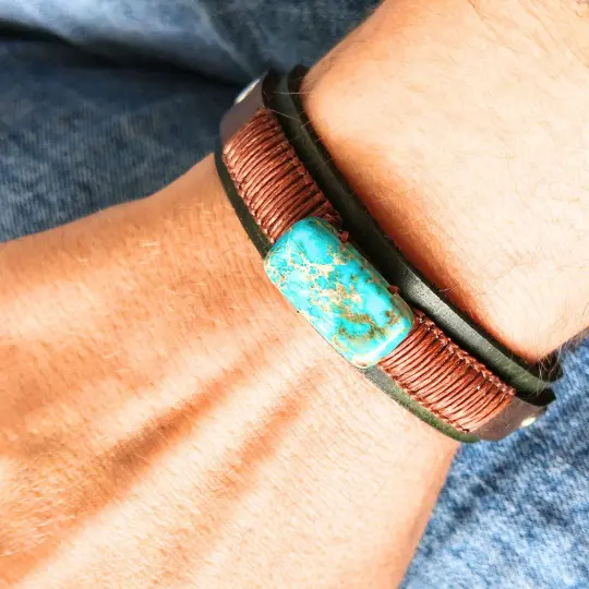 Muted Olive Green Leather Imperial Jasper Bracelet – Watchband Style
