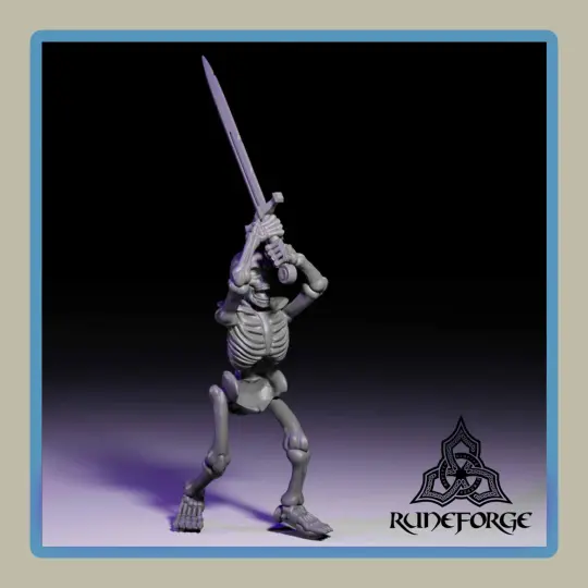 render of 28mm miniature undead unarmored skeleton with 2h sword
