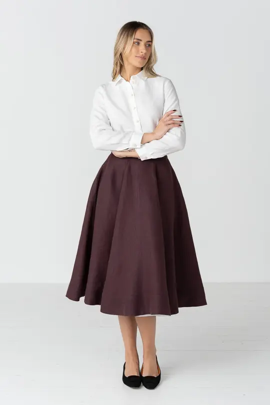 Classic – Full-Circle Twill Linen Midi Skirt