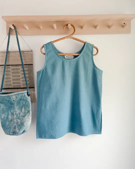 Long Cotton Tank Top in Sky Indigo