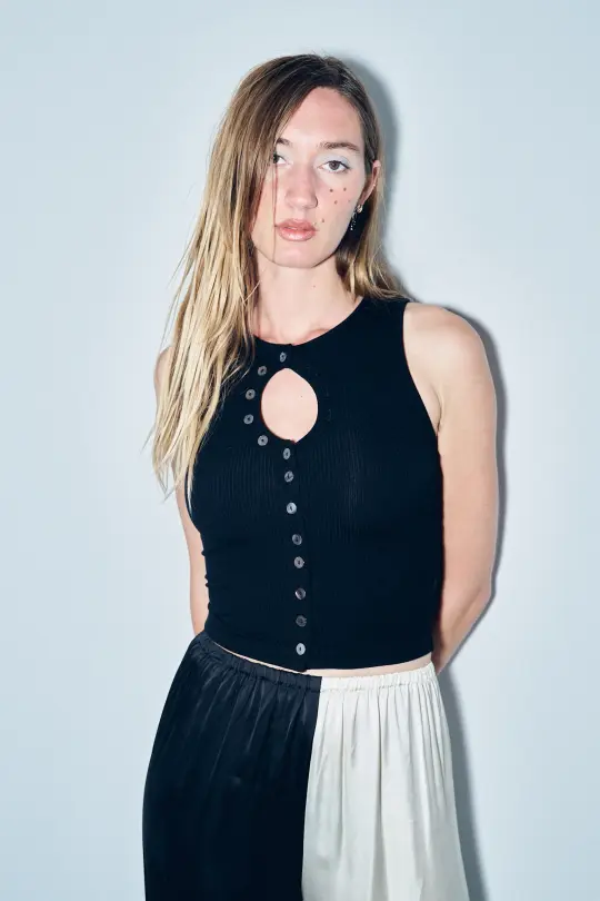 Unbuttoned Tencel Rib Tank Top Black