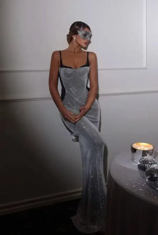 Sexy Sequins Glitter Bodycon Prom Gown , Sparkly Sliver Maxi Evening Dress Ball Gown RS1891