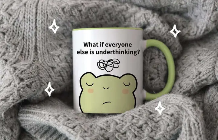 Cute frog overthinker mug with green handle