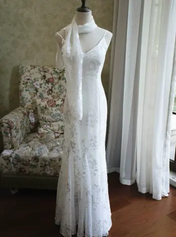French Chic White A-Line Spaghetti Straps Lace Maxi Prom Dress Evening Dress RS515