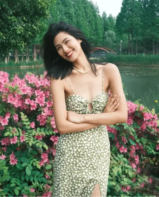 Dress French style retro green floral slim backless slit long suspender dress R2931