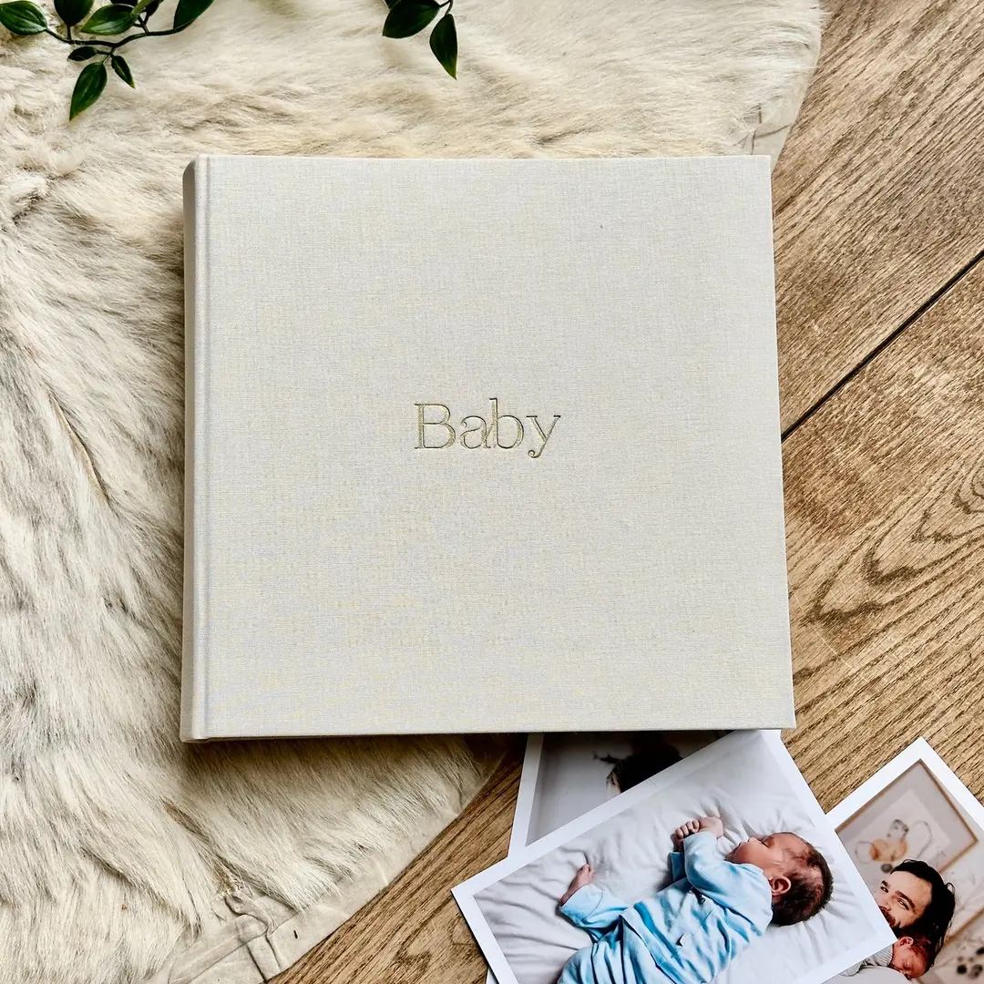 Pale Cream New Baby Photo Album - Bound with Linen Bookcloth