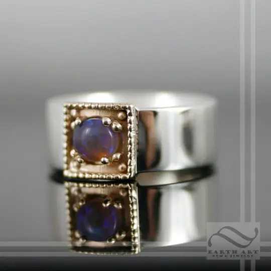 Solid Round Australian Opal ring in 14k and sterling silver