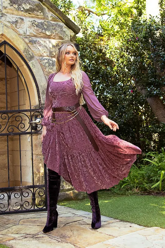 Spring Court Rosewood Burned Velvet Fae Queen Dress