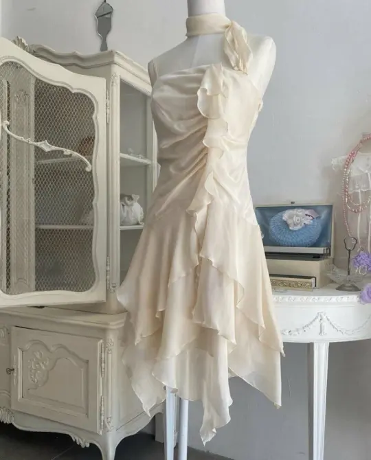 Flowy Ivory Ruffled Homecoming Dress ,A-Line Spaghetti Straps Corset Summer Dress Cami Dress RS1069