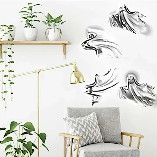 Grey & White Ghost Halloween Wall Decor Stickers