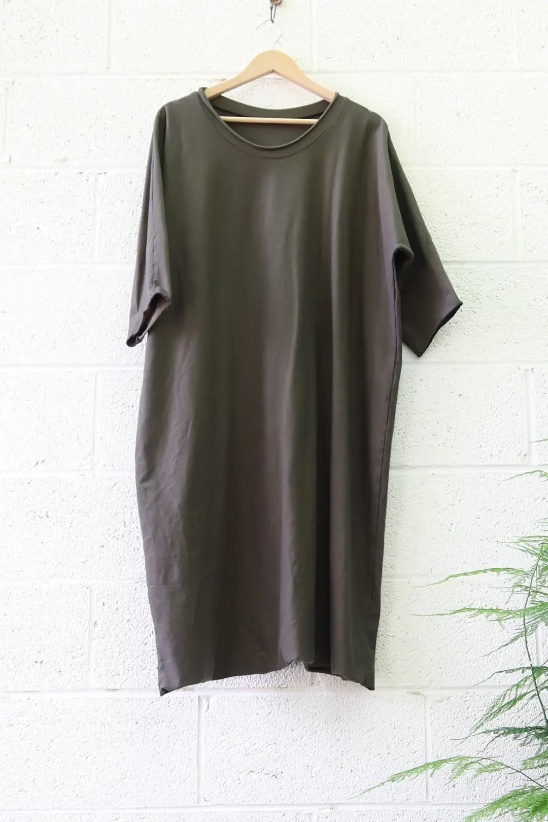 Sale - Crescent Poppy Below Knee Kaftan  / Stretch Organic Cotton / 2XS-S /  Olive (27)