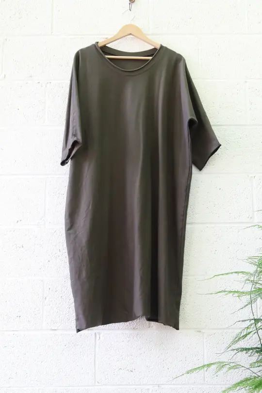 Sale - Crescent Poppy Below Knee Kaftan  / Stretch Organic Cotton / 2XS-S /  Olive (27)