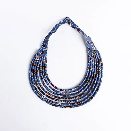 Blue Floral Cloth Necklace from Senegal