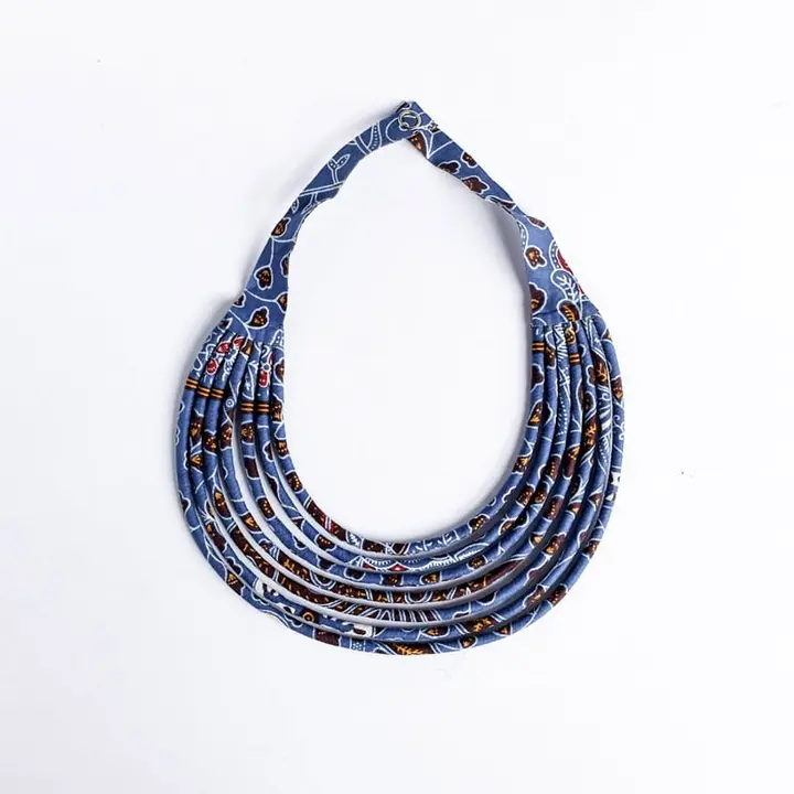 Blue Floral Cloth Necklace from Senegal