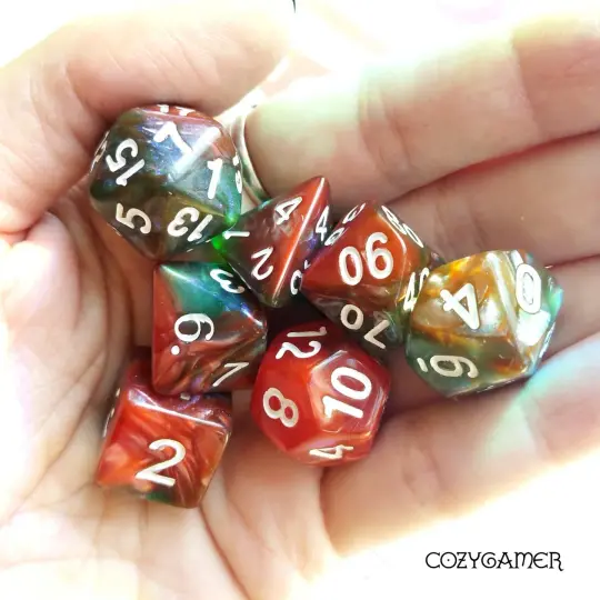 Eternal Summer Glitter Acrylic Dice Set. TTRPG 7 Piece Dice