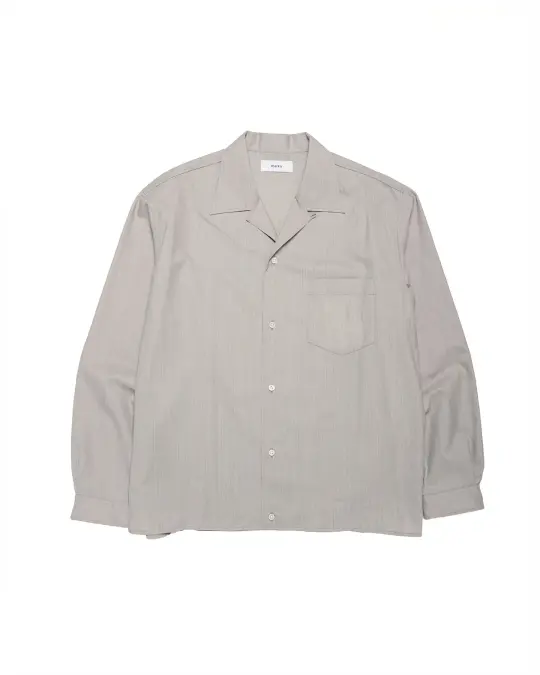 marka 2/60 Wool Tropical Melange Open Collar L/S Shirt With Hem Tab Light Gray