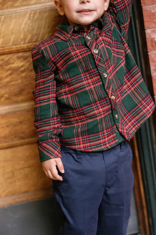Boys John Shirt in Evergreen Plaid