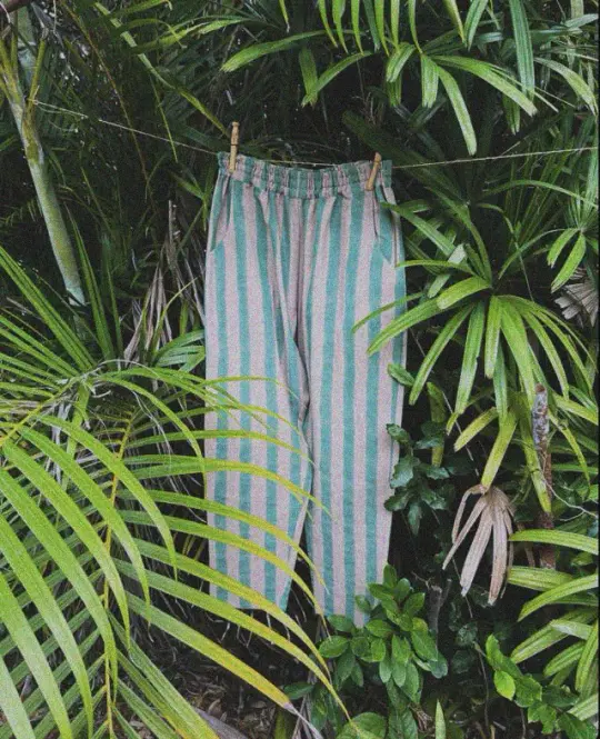 Block Print Deck Pants in Handwoven Cotton, Sea Stripe