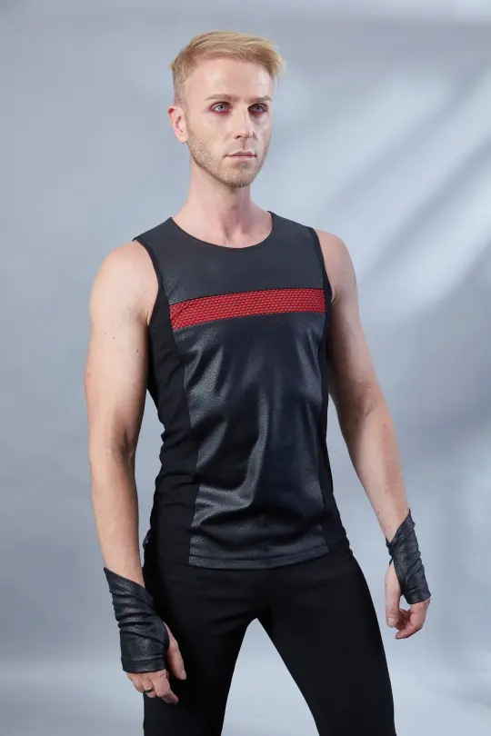 RA2 Black sleeveless shirt with red insert
