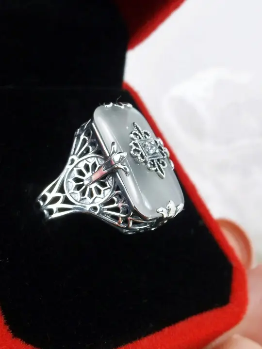 Grace Ring, Frosted Camphor Glass, Size 7.5, Edwardian Style Jewelry #D233 - Ready to Ship