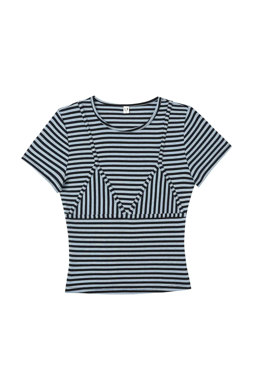 1 left - Bikini Bod Striped Short Sleeve Tee Blue