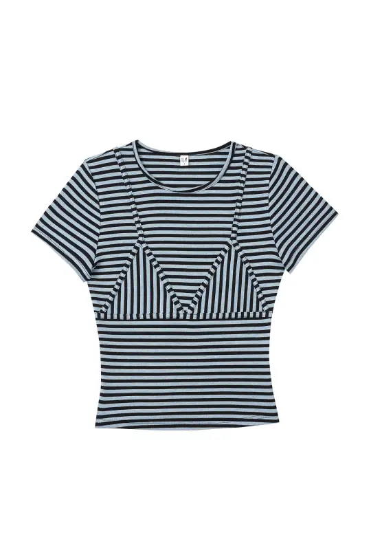 1 left - Bikini Bod Striped Short Sleeve Tee Blue